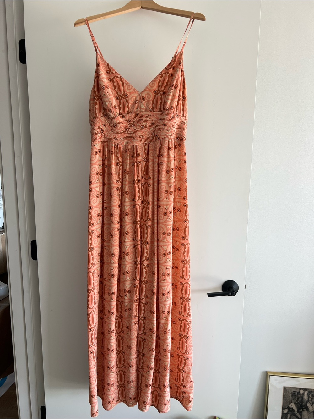 Tracy Reece Coral Patterned Silk Dress with Spaghetti Straps, 12